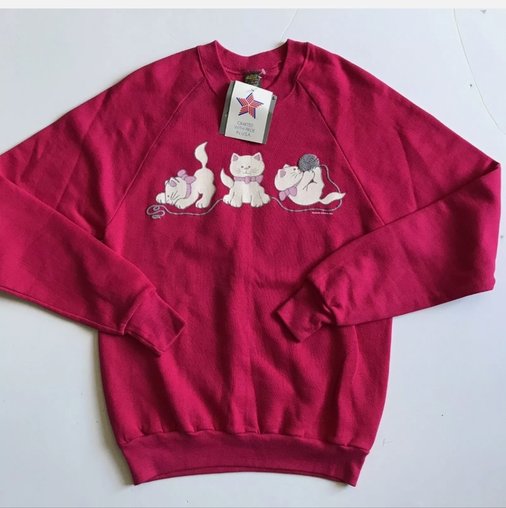 Vintage 80s jerzees By Russell cat sweater size Medium